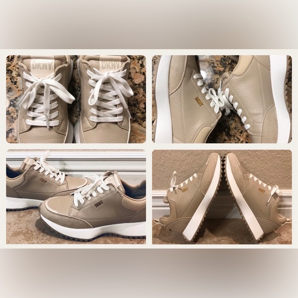 DKNY Nala Leather & Suede Tan/White Sneakers - Size 7M - Picture 3 of 15